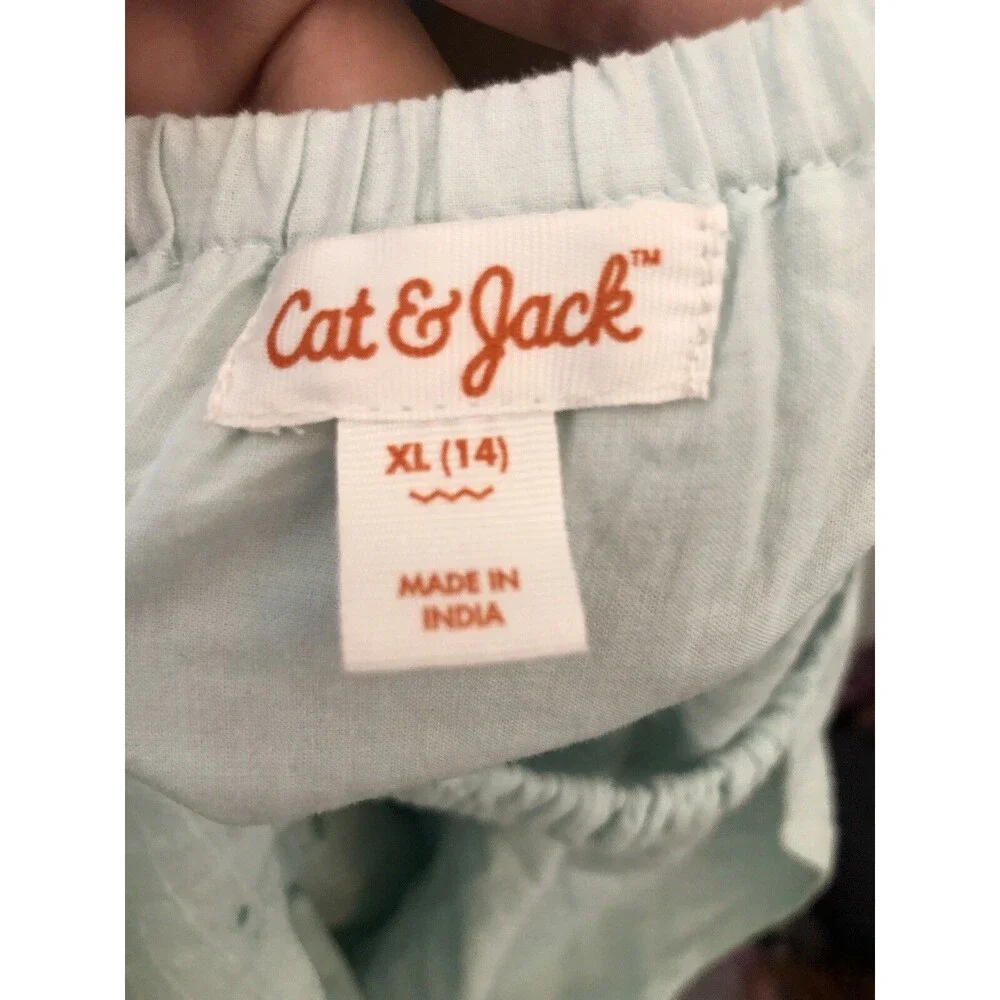 Cat & Jack Girls XL 14 Sleeveless Eyelet Dress Light Blue Cotton Summer Sundress